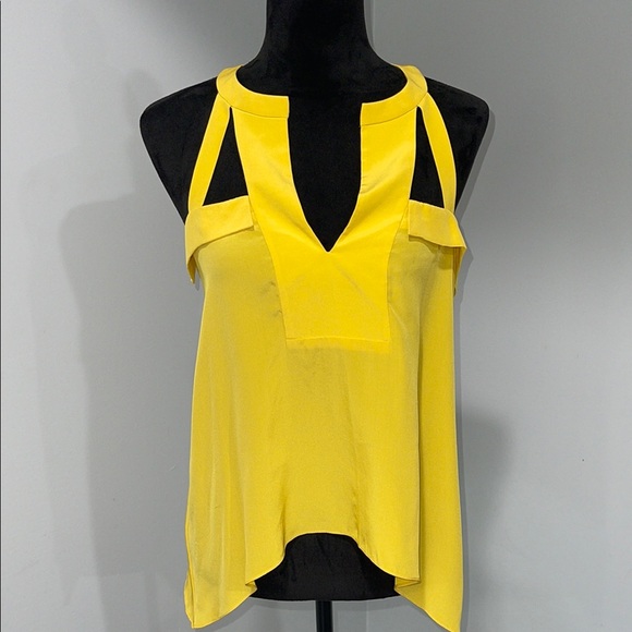 BCBGMaxAzria Yellow Asymmetrical Cut Out silk Tank Top size XS - Picture 1 of 14